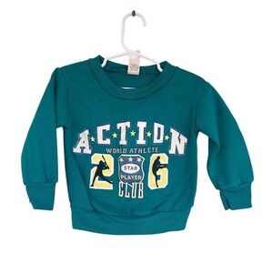 VTG 80s Teddy Bears Boys 2T Blue Action Star Player Graphic Sweatshirt USA Made